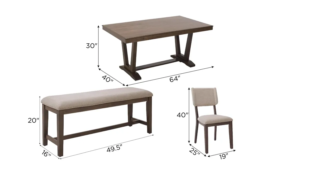 Drakeshire 4-pc. Dining Set with Bench Dimensions