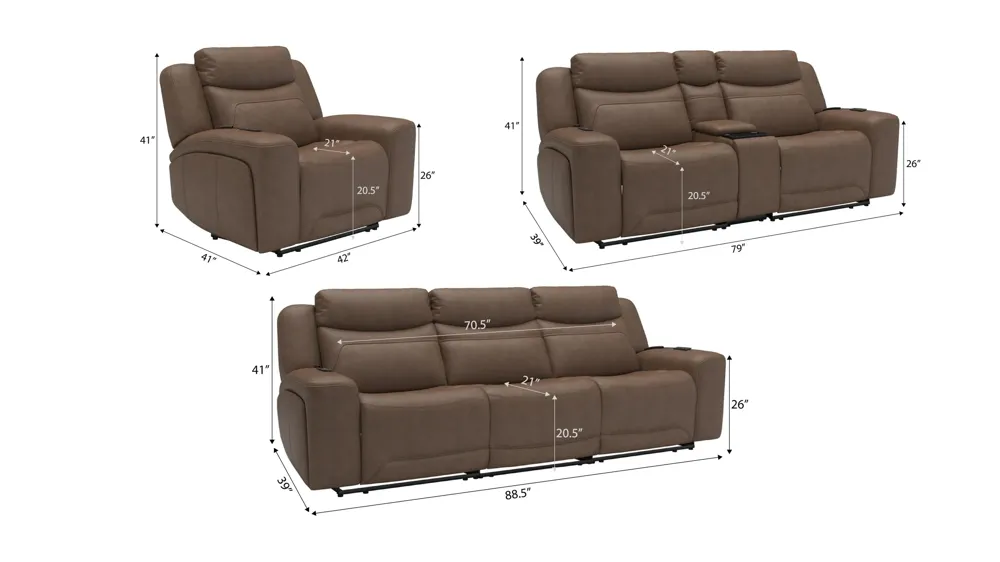 Morgenthal Triple Power Living Room Set w/ Heat & Massage Dimensions