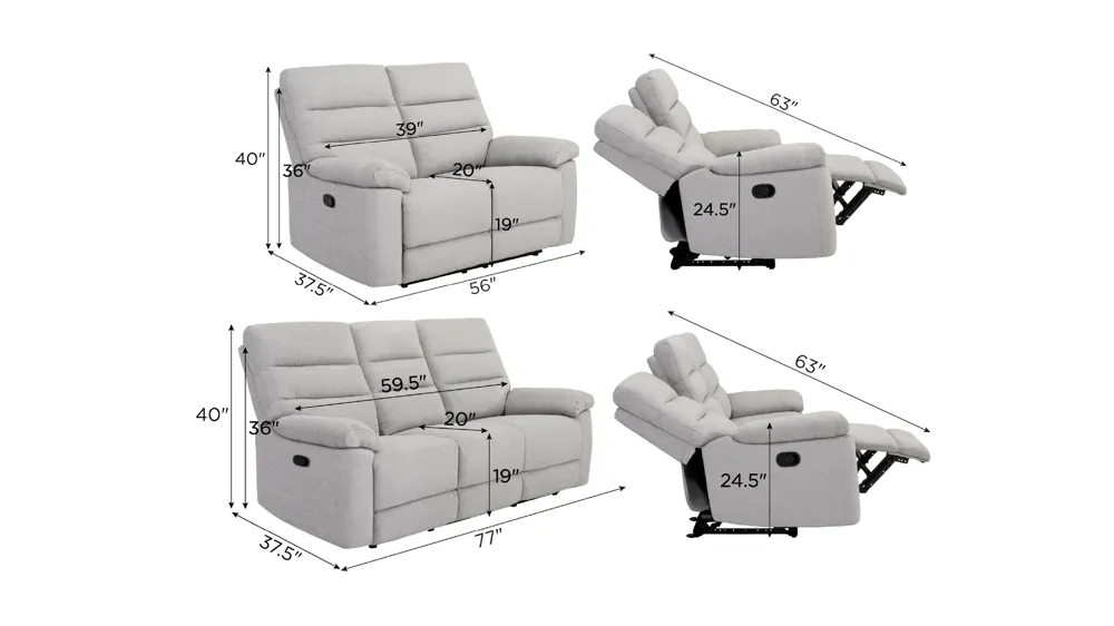 Bennington Manual Living Room Set Dimensions