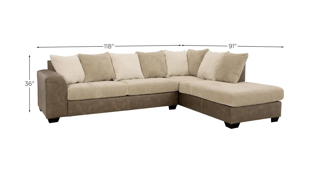 Keskin 2-pc. Sectional with Chaise Dimensions