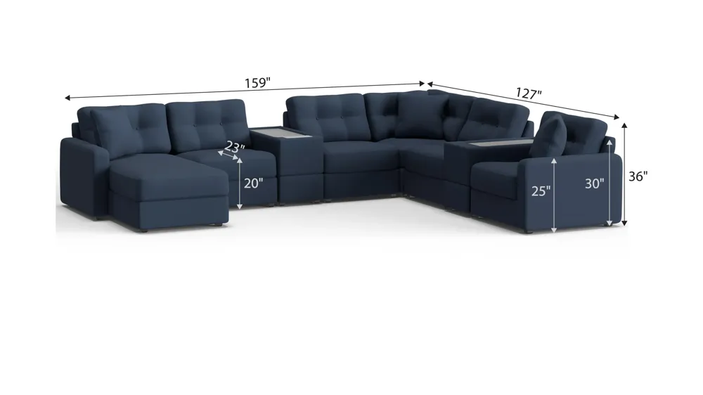 ModularOne 8-pc. Sectional w/One Power Console Dimensions