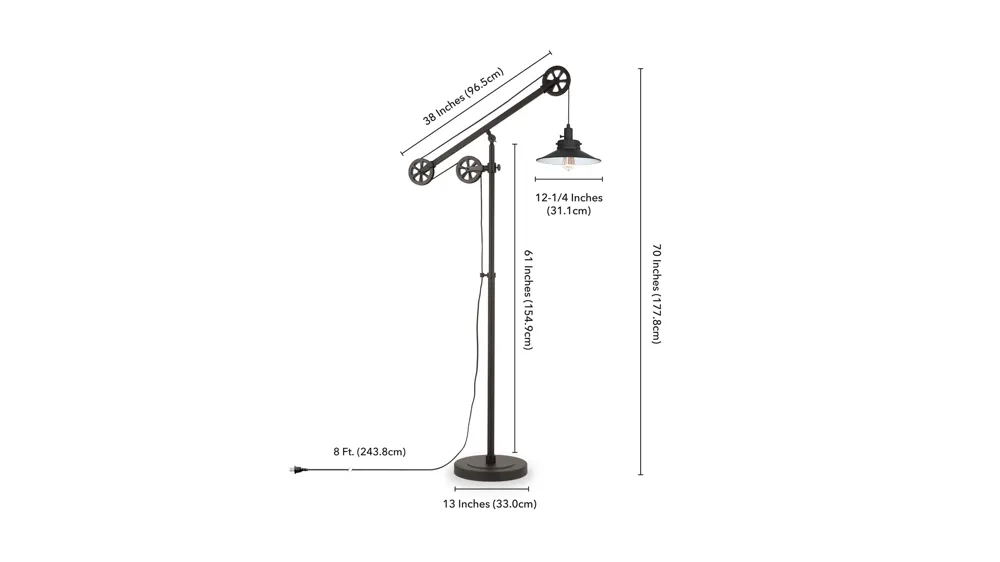 Costas Floor Lamp with Pulley System Dimensions