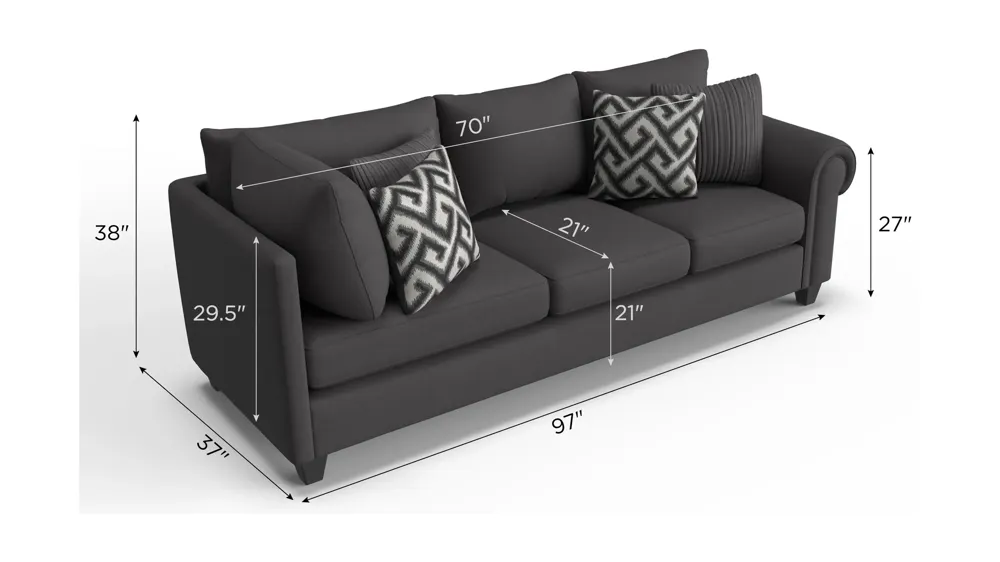 Piper Chenille Right Arm Facing Sofa w/ Return Dimensions