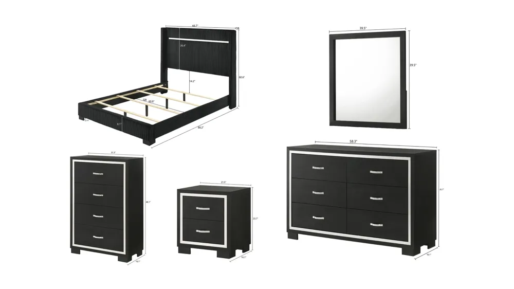 Gennro 5-pc. Bedroom Set Dimensions