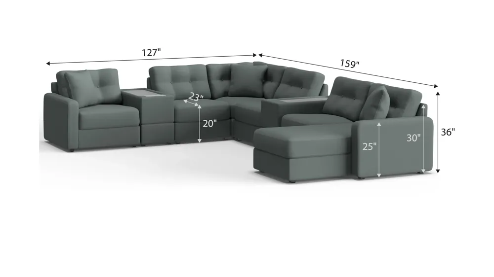 ModularOne 8-pc. Sectional w/One Power Console Dimensions