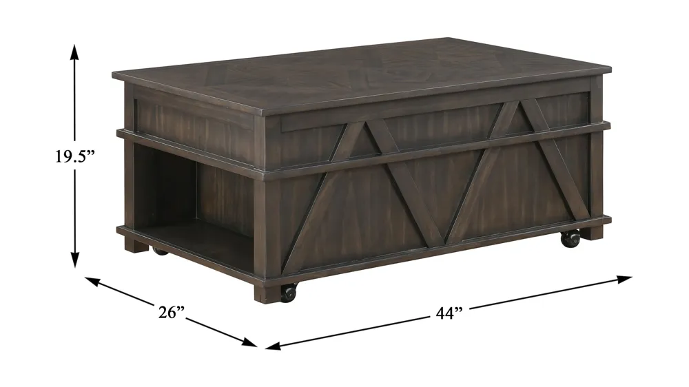 Luna Lift Top Cocktail Table Dimensions