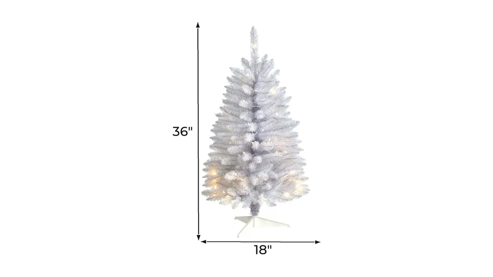 3' Slim White Artificial Christmas Tree with Warm White LED Lights and Bendable Branches Dimensions