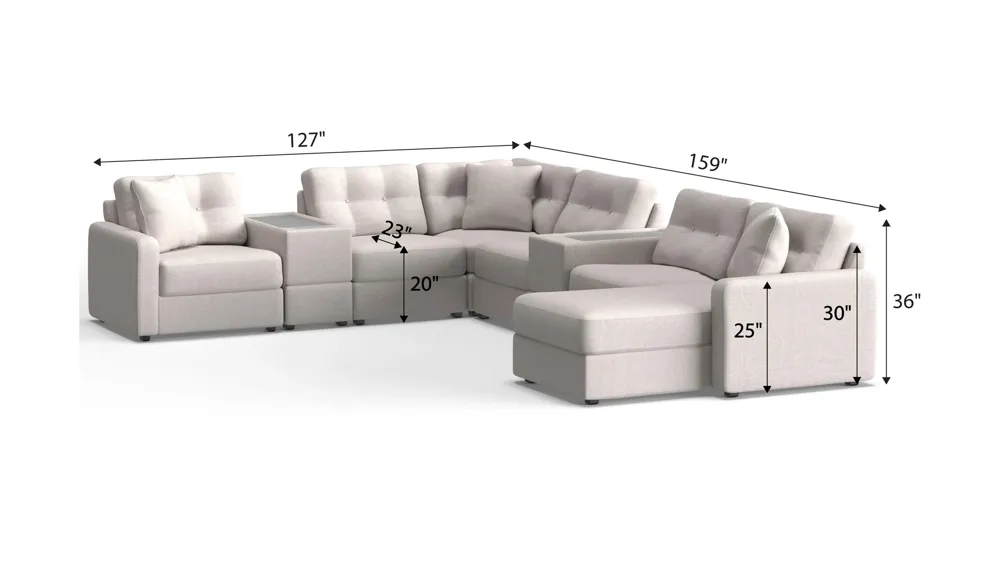 ModularOne 8-pc. Sectional w/One Power Console Dimensions