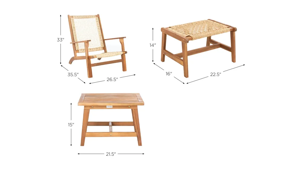 Kelsey 5-pc. Patio Set Dimensions