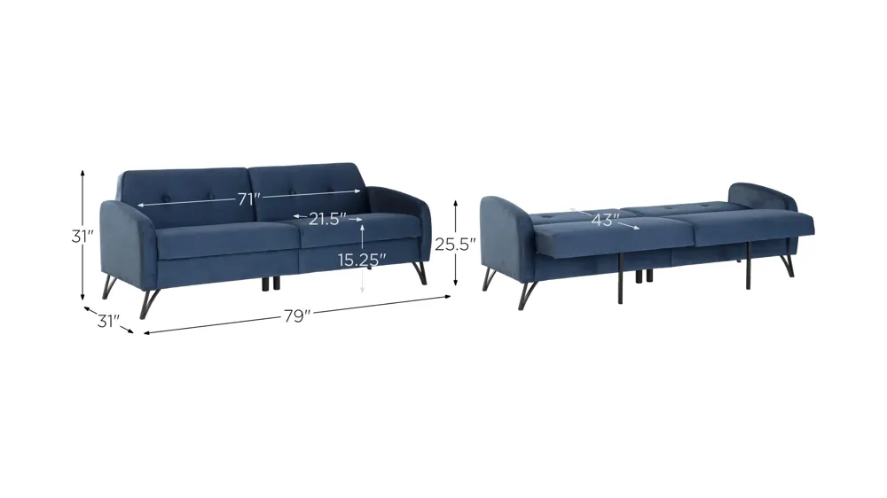 Covington Tufted Futon Sofa with Storage Dimensions