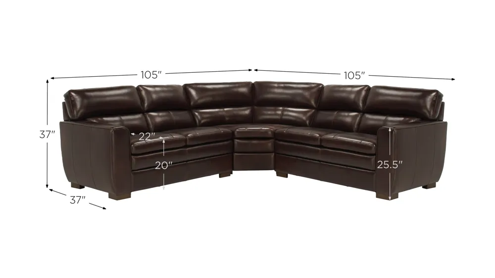 Leo Leather 3-pc. Sectional Dimensions