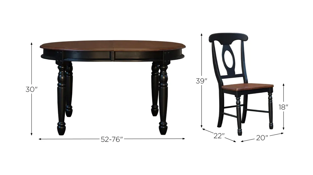 British Isles 7-pc. Oval Napoleon Dining Set with Leaves Dimensions