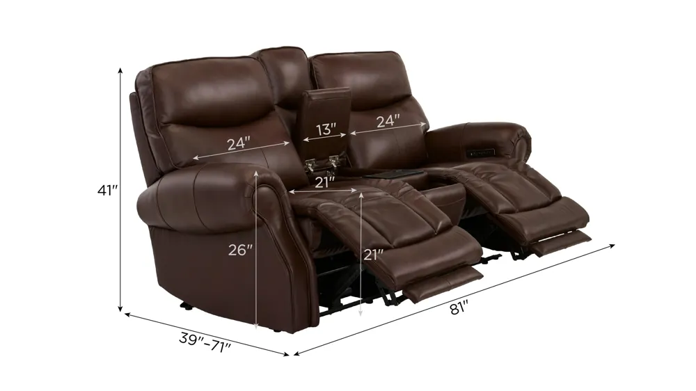 Brooks 3-pc. Zero Gravity Triple Power Console Loveseat Dimensions