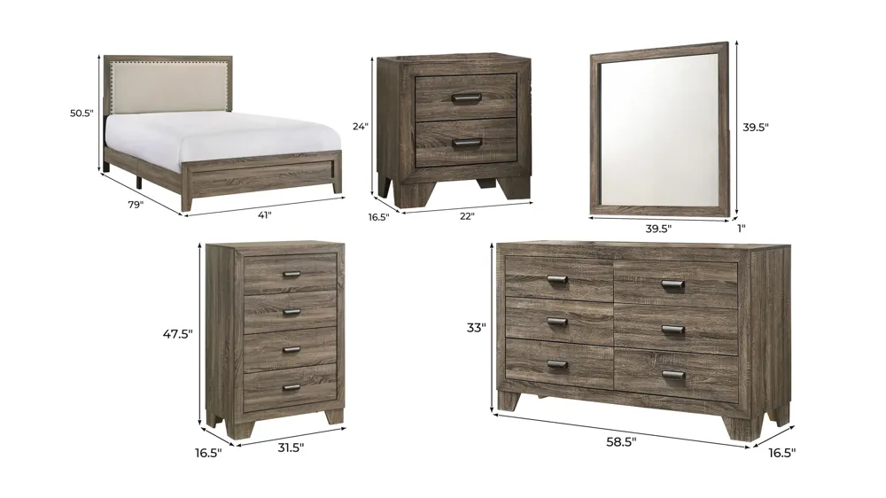 Millie 5-pc. Bedroom Set Dimensions