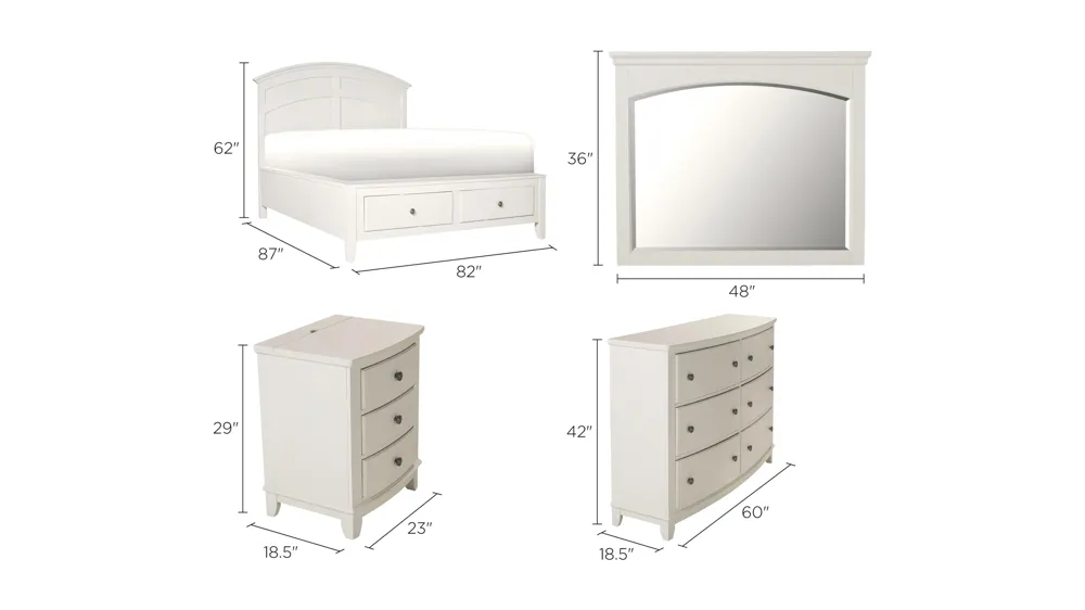 Kylie 4-pc. Storage Bedroom Set Dimensions