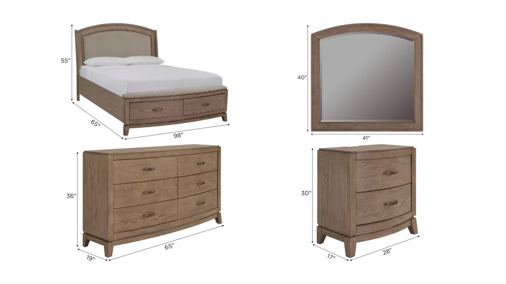 Coralie 4-pc. Upholstered Storage Bedroom Set Dimensions