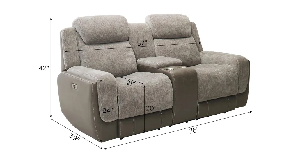 Novah Zero Gravity Power Console Loveseat w/ Power Headrest Dimensions