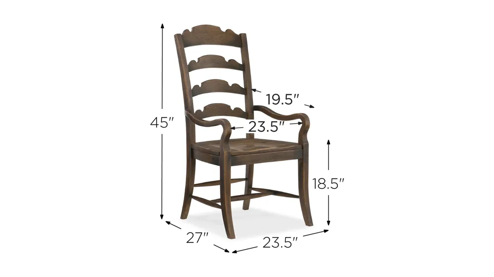 Hill Country Twin Sisters Ladderback Arm Chair - Set of 2 Dimensions