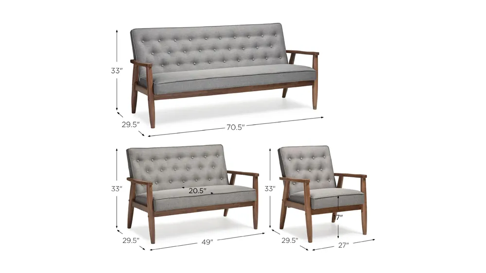Sorrento 3-pc. Living Room Set Dimensions