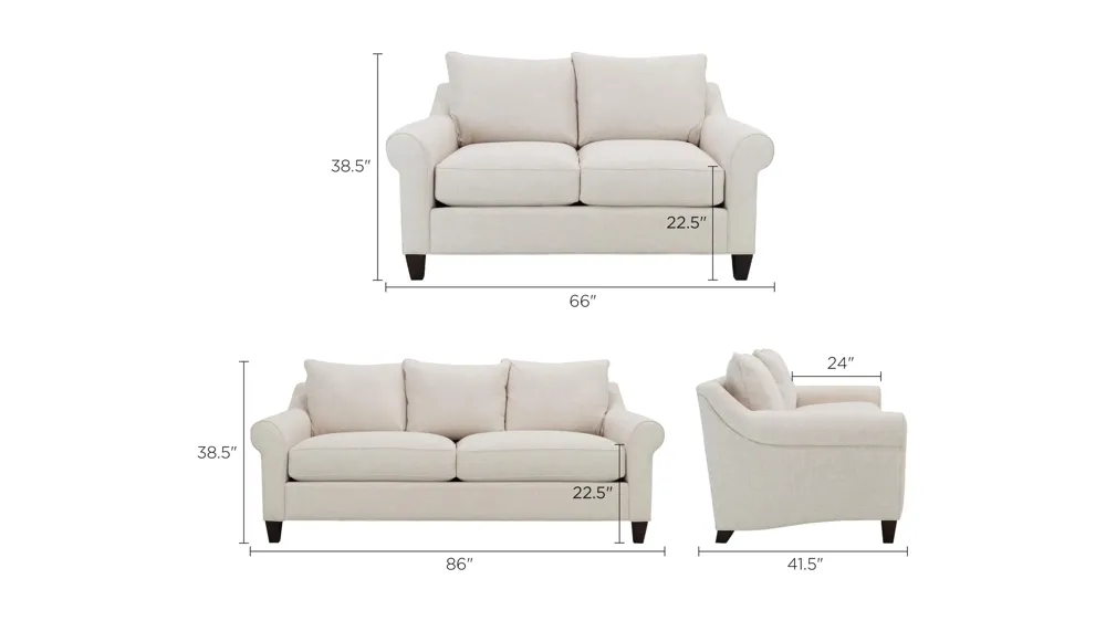 Gemma Living Room Set Dimensions