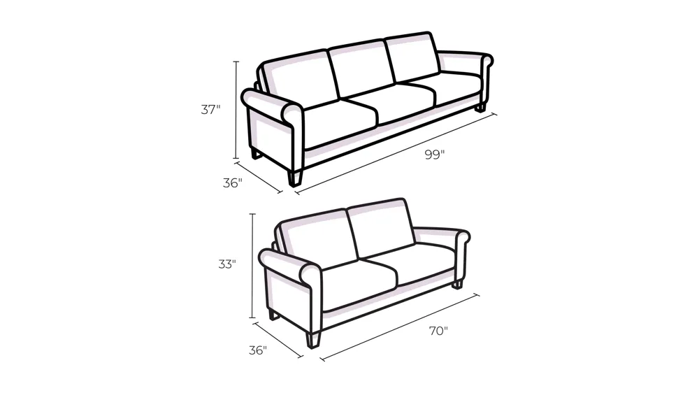 Villa Cherie 2-pc. Sofa & Loveseat Set Dimensions
