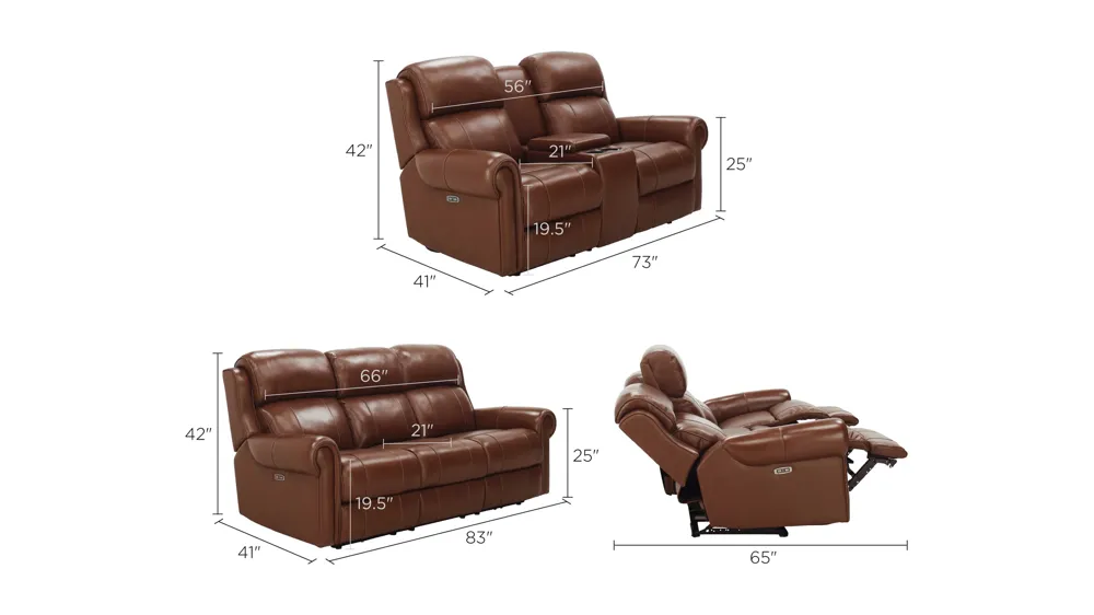 Truman 2-pc. Power Sofa and Console Loveseat Set Dimensions