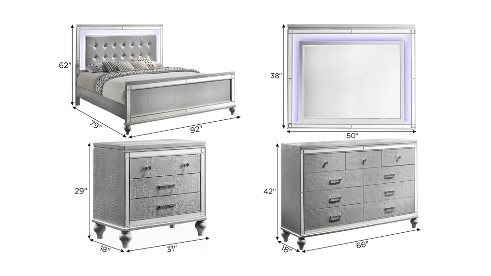 Valentino 4-pc. Bedroom Set Dimensions