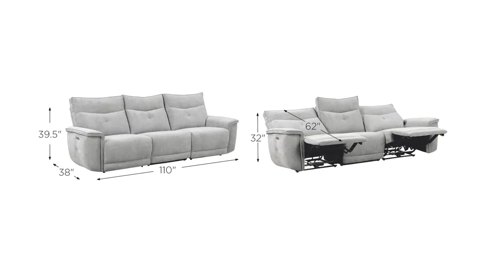Graceland 3-pc. Sectional Sofa w/ Power Headrests Dimensions