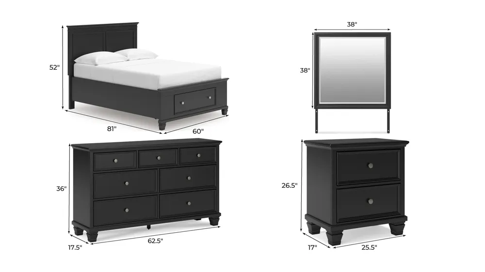 Reed 4-pc. Storage Bedroom Set Dimensions