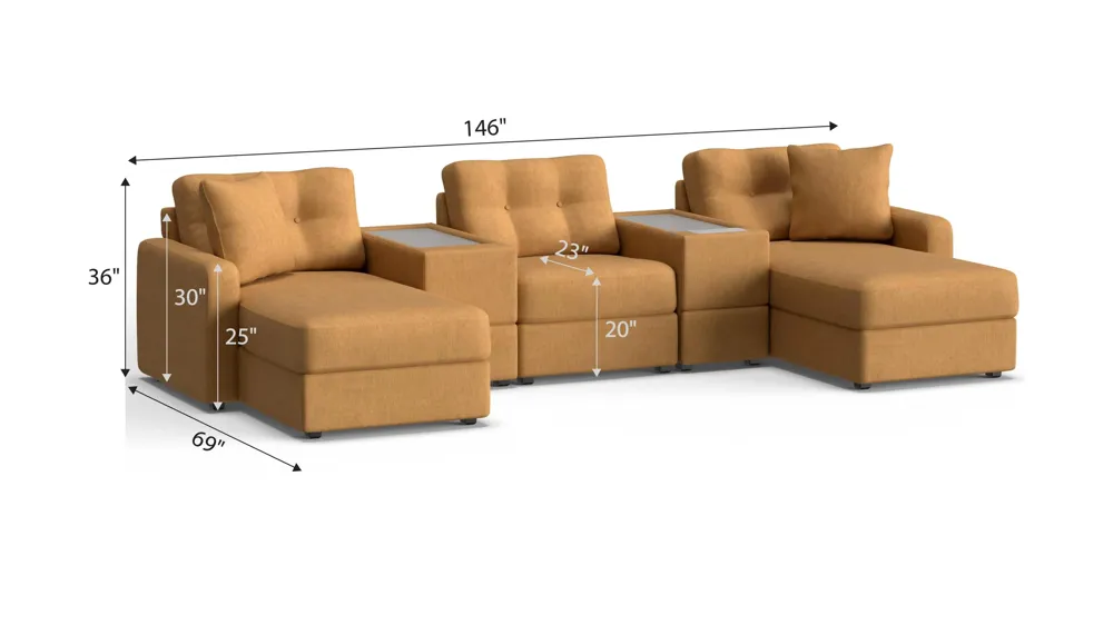 ModularOne 5-pc. Sectional w/One Power Console Dimensions