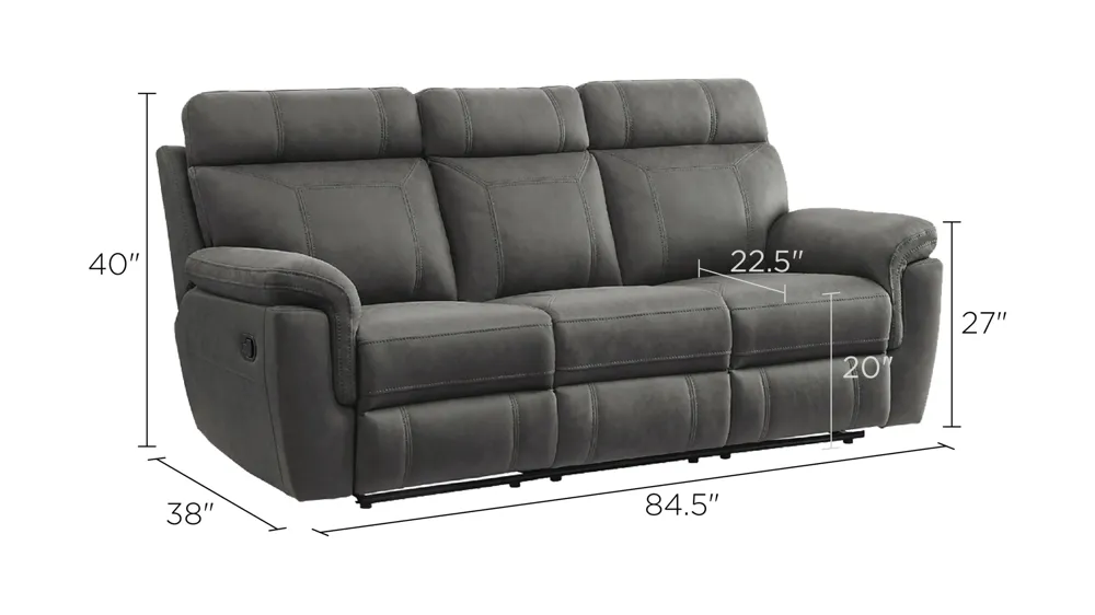 Walter Double Reclining Sofa With Drop-Down Cup Holders Dimensions