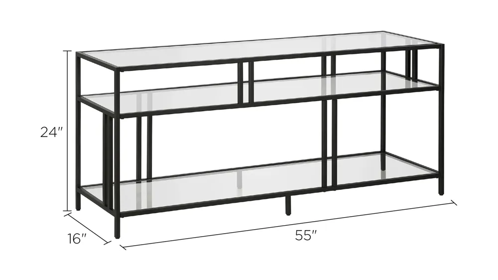 Cortland TV Stand with Glass Shelves Dimensions