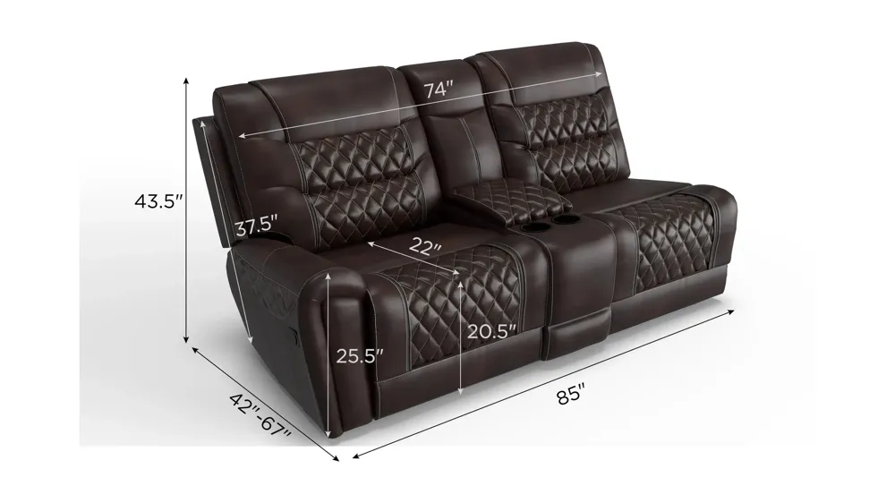 Corrigan Left Arm Facing Reclining Console Loveseat Dimensions
