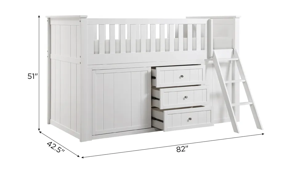 Belisar Low Loft Bunk with Bookcase and 2 Dressers Dimensions