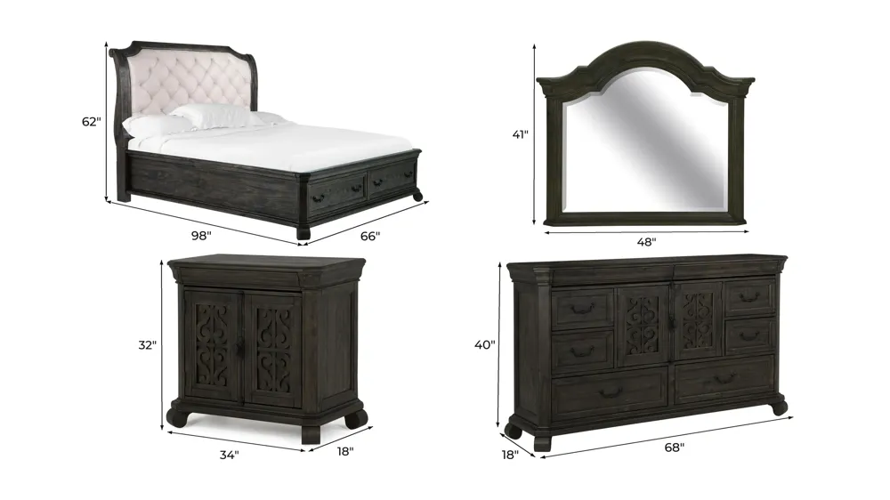 Bellamy Upholstered 4-pc. Sleigh Bedroom Set with Storage Bed Dimensions