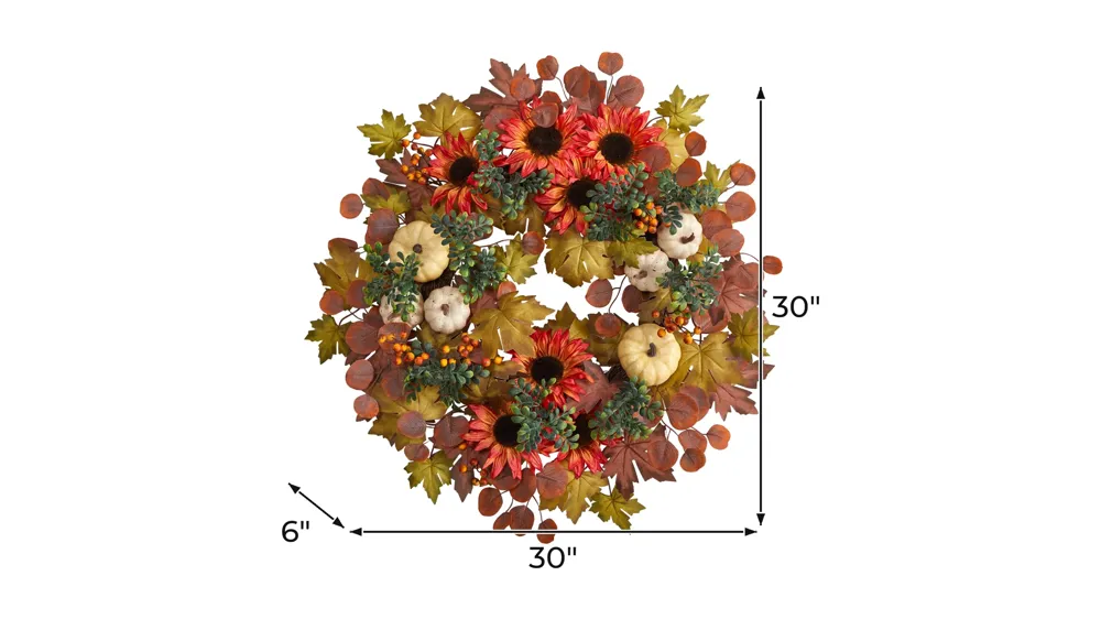 30" Harvest Foliage Artificial Wreath Dimensions