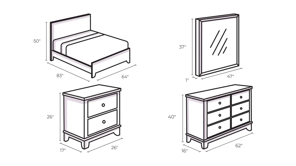 Seville 4-pc. Bedroom Set Dimensions