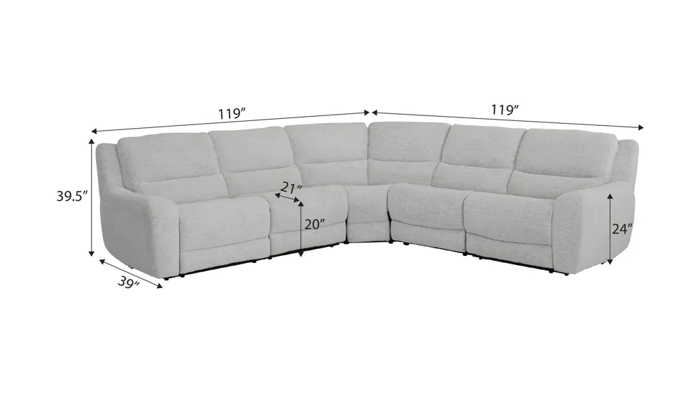 Miller 5-pc. Power Sectional Dimensions