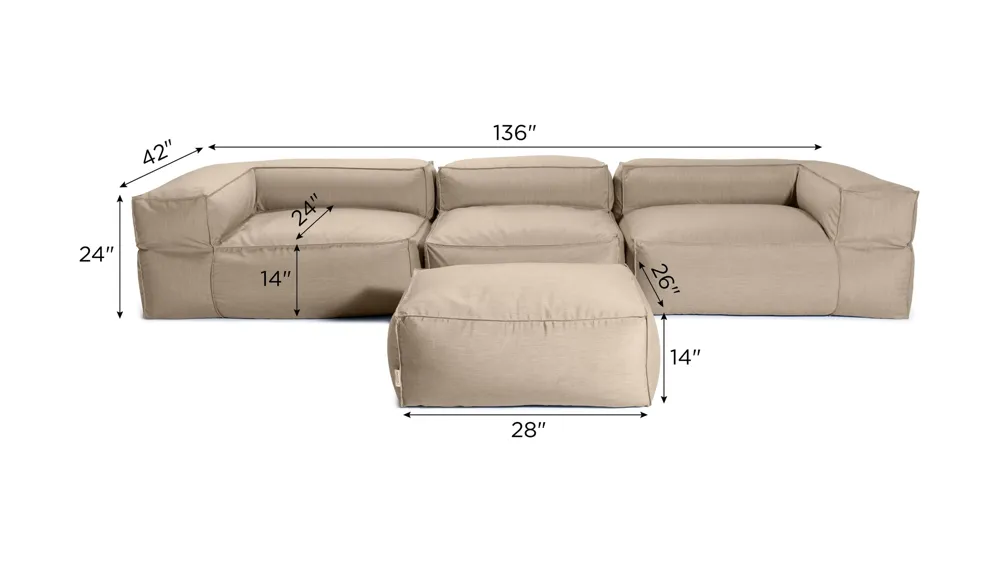 Spazio 4-pc. Outdoor Sofa with Ottoman Dimensions