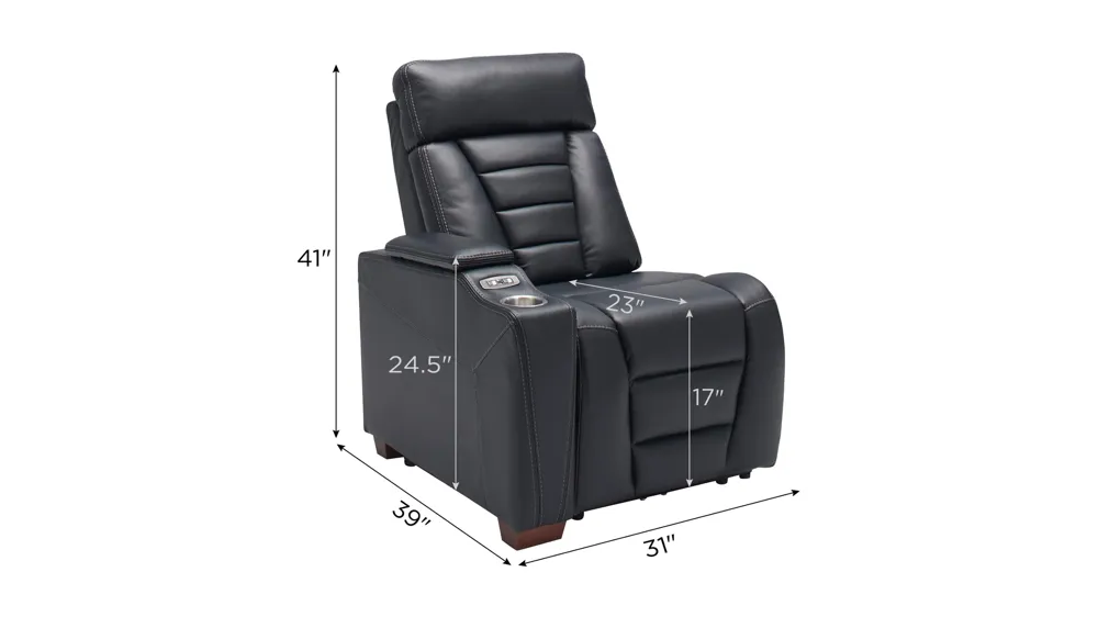 Edison Left Arm Facing Power Home Theater Recliner w/ Storage Dimensions