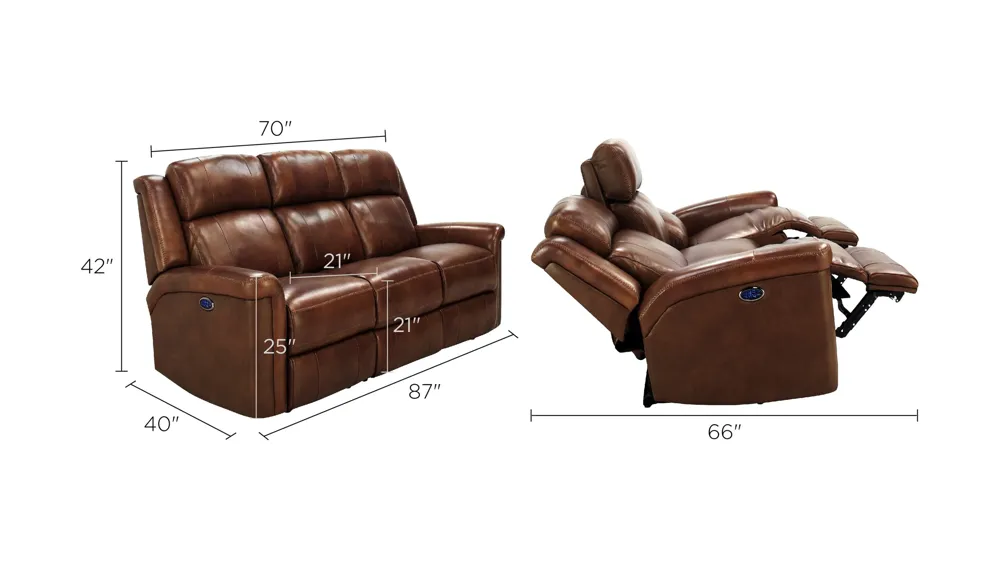Richfield Leather Power Sofa with Power Headrest, Lumbar, and Drop Down Table Dimensions
