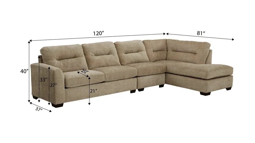 Oliver 3-pc. Sectional Dimensions