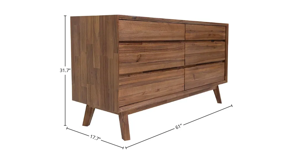 Gia 6 Drawer Dresser - Warm Pecan Dimensions
