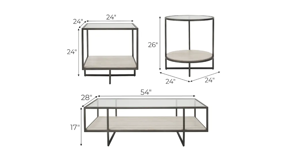 Allie 3-pc. Occasional Tables Dimensions