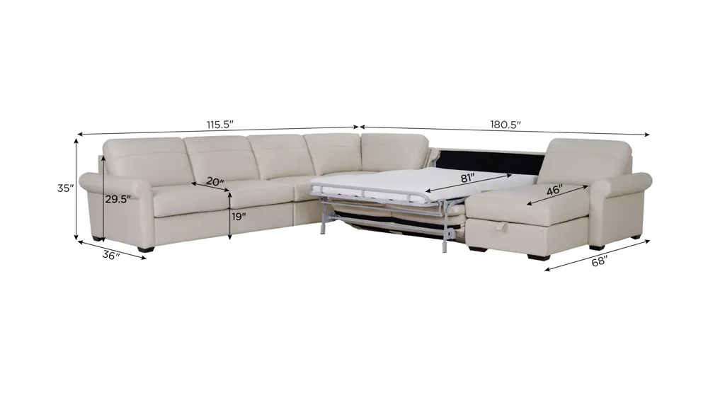 Harley 6-pc. Leather Sectional Dimensions