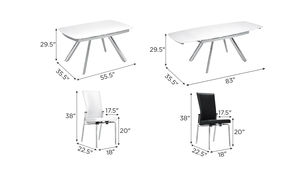 Paloma 5-pc. Glass Dining Set Dimensions