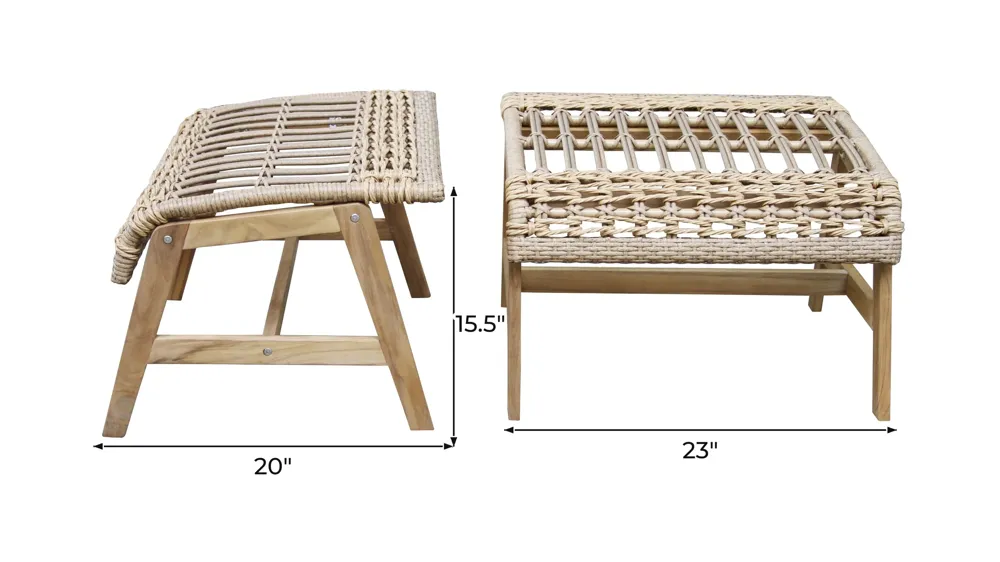Bohemian Teak and Wicker Ottoman Dimensions