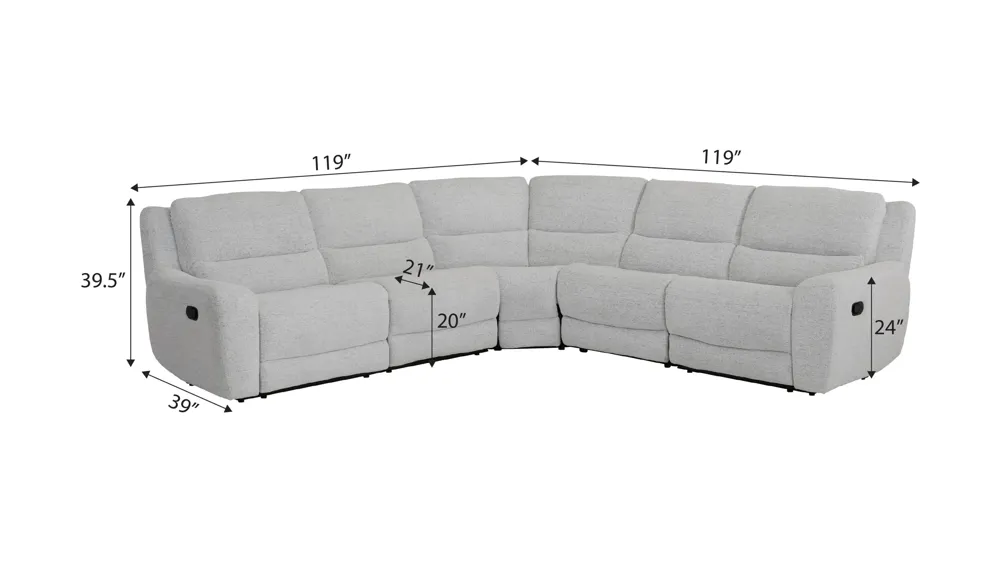 Miller 5-pc. Manual Sectional Dimensions
