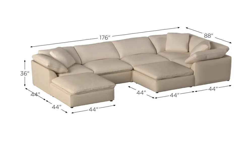 Puff Slipcover 7-pc. Sectional Dimensions
