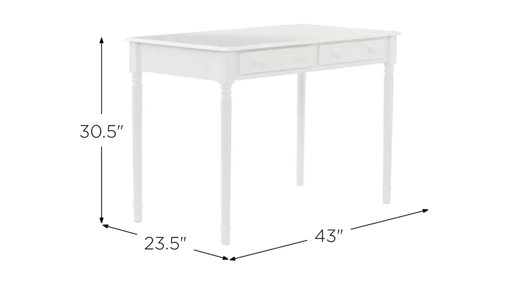 Lanny White 2-Drawer Writing Desk Dimensions